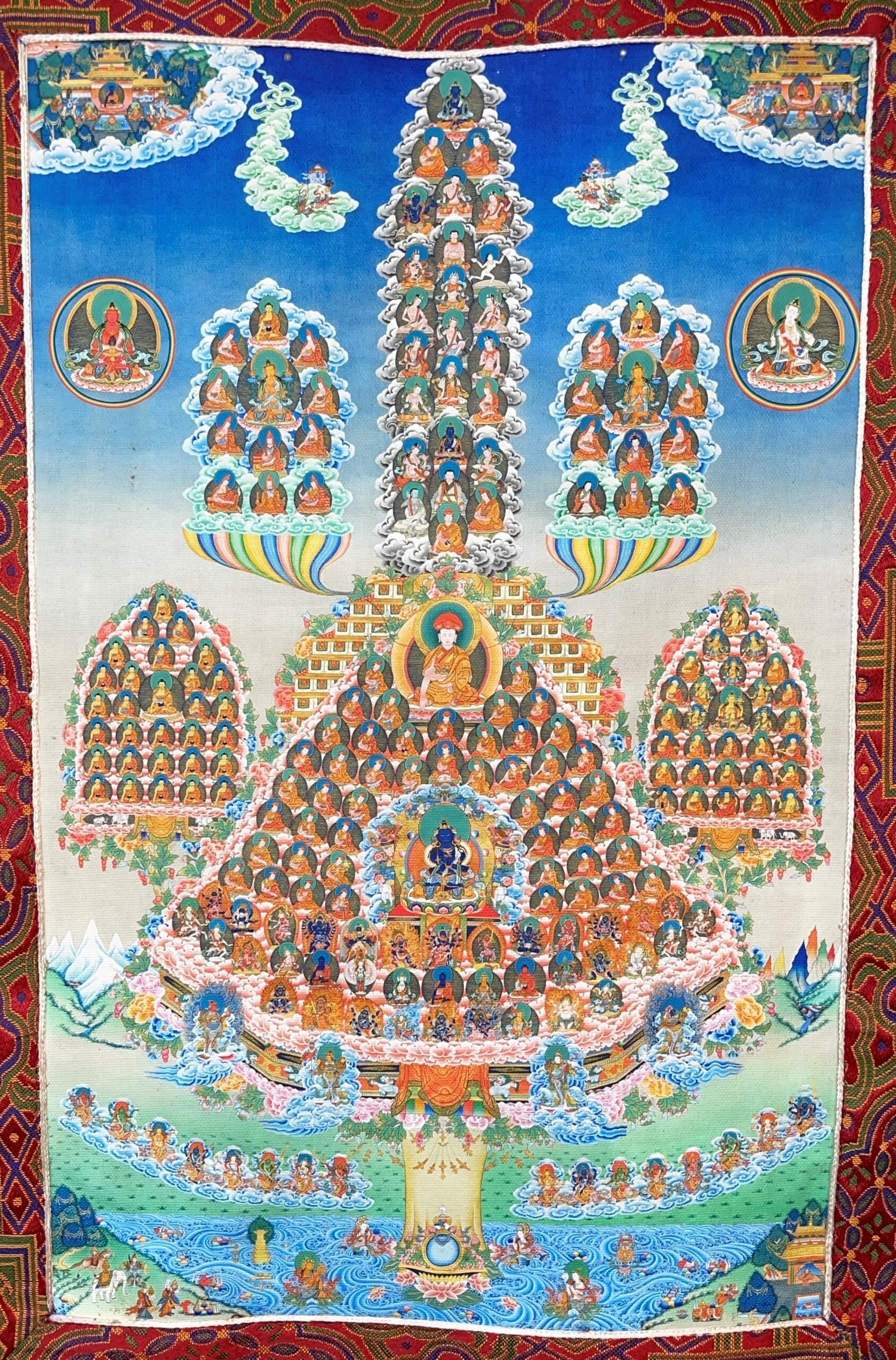 Thangka Cây truyền thừa Đại Thủ Ấn dòng Drikung Kagyu